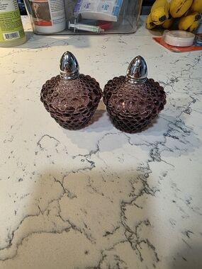 Vintage Pair of I.W. Rice Hobnail Purple Glass Salt and Pepper Shakers Japan